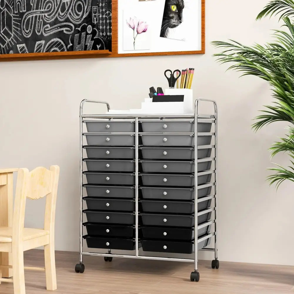 20 Drawers Rolling Storage Cart Studio Organizer-Black & Gray Costway