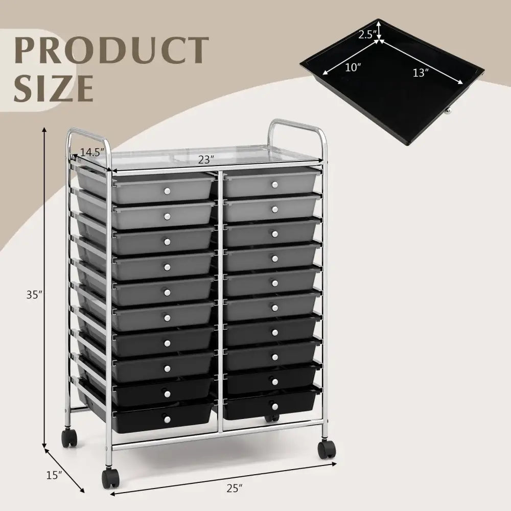 20 Drawers Rolling Storage Cart Studio Organizer-Black & Gray Costway