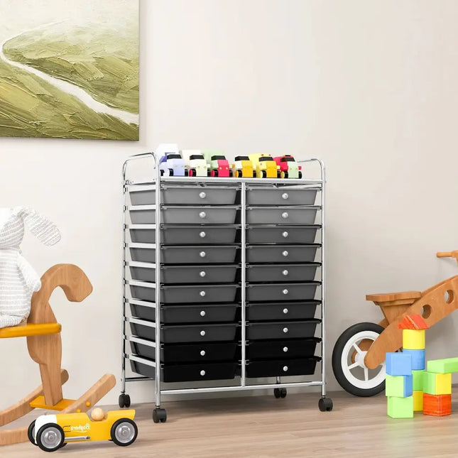 20 Drawers Rolling Storage Cart Studio Organizer-Black & Gray Costway