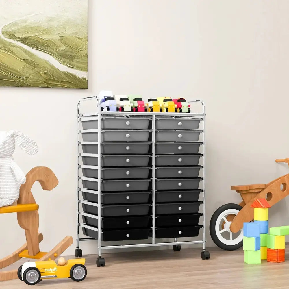 20 Drawers Rolling Storage Cart Studio Organizer-Black & Gray Costway