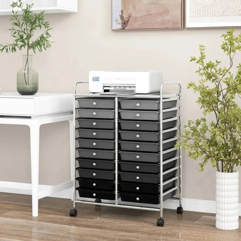 20 Drawers Rolling Storage Cart Studio Organizer-Black & Gray Costway
