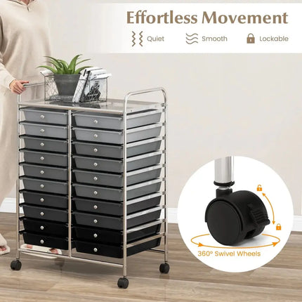 20 Drawers Rolling Storage Cart Studio Organizer-Black & Gray Costway