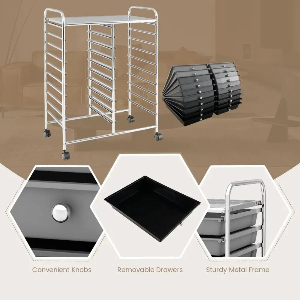 20 Drawers Rolling Storage Cart Studio Organizer-Black & Gray Costway
