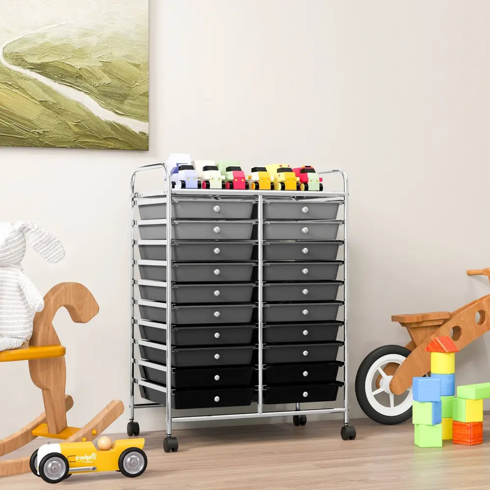20 Drawers Rolling Storage Cart Studio Organizer-Black & Gray - Black & Gray - File Cabinets