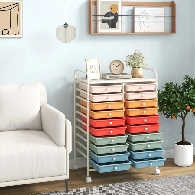 20 Drawers Rolling Storage Cart Studio Organizer-Deep Multicolor Costway