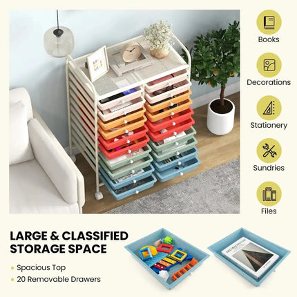 20 Drawers Rolling Storage Cart Studio Organizer-Deep Multicolor Costway