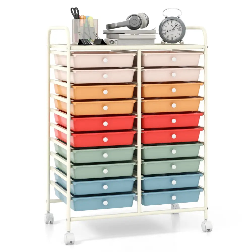 20 Drawers Rolling Storage Cart Studio Organizer-Deep Multicolor - Deep Multicolor - File Cabinets