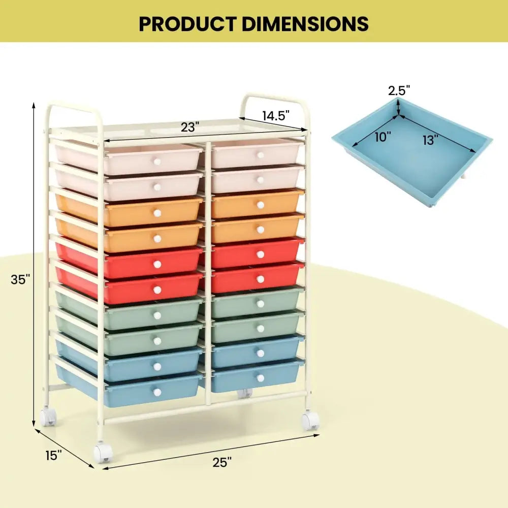 20 Drawers Rolling Storage Cart Studio Organizer-Deep Multicolor Costway