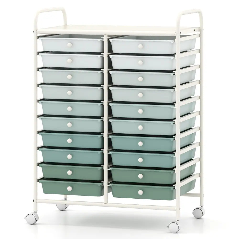 20 Drawers Rolling Storage Cart Studio Organizer-Gardient Green - Light Green - File Cabinets