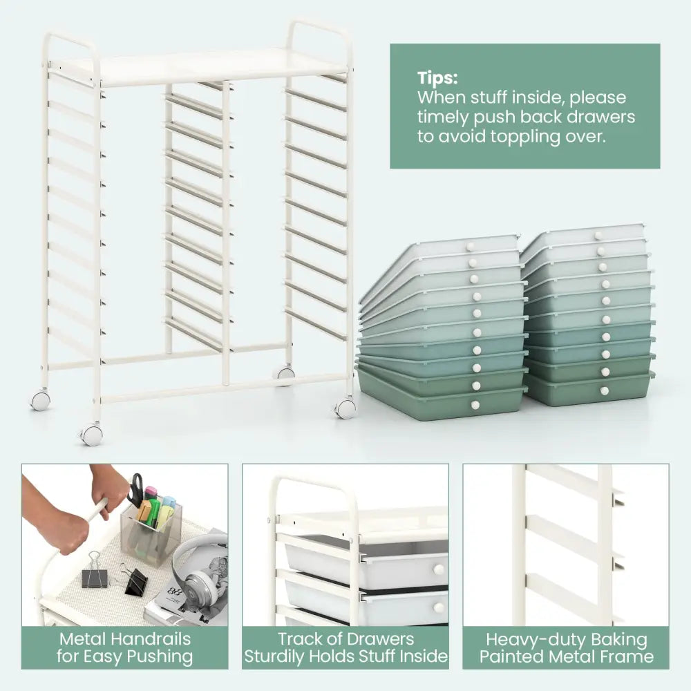 20 Drawers Rolling Storage Cart Studio Organizer-Gardient Green - Light Green - File Cabinets