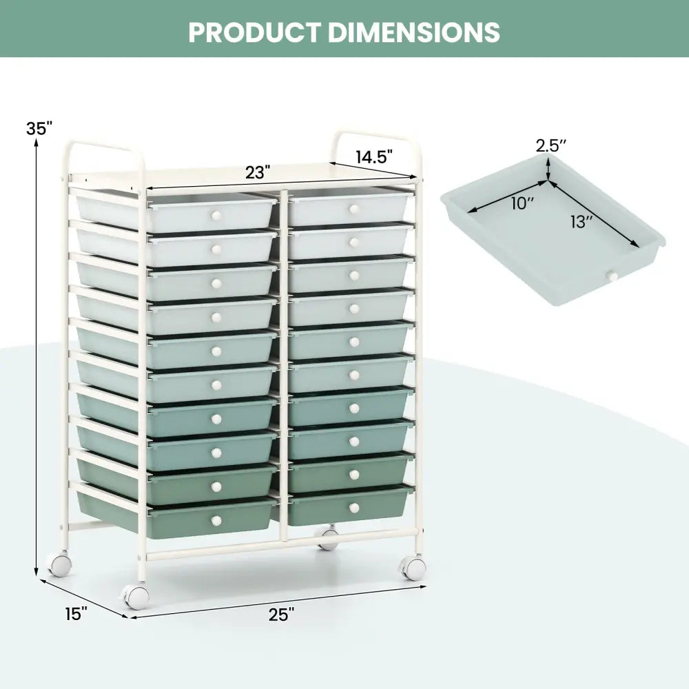 20 Drawers Rolling Storage Cart Studio Organizer-Gardient Green - Light Green - File Cabinets