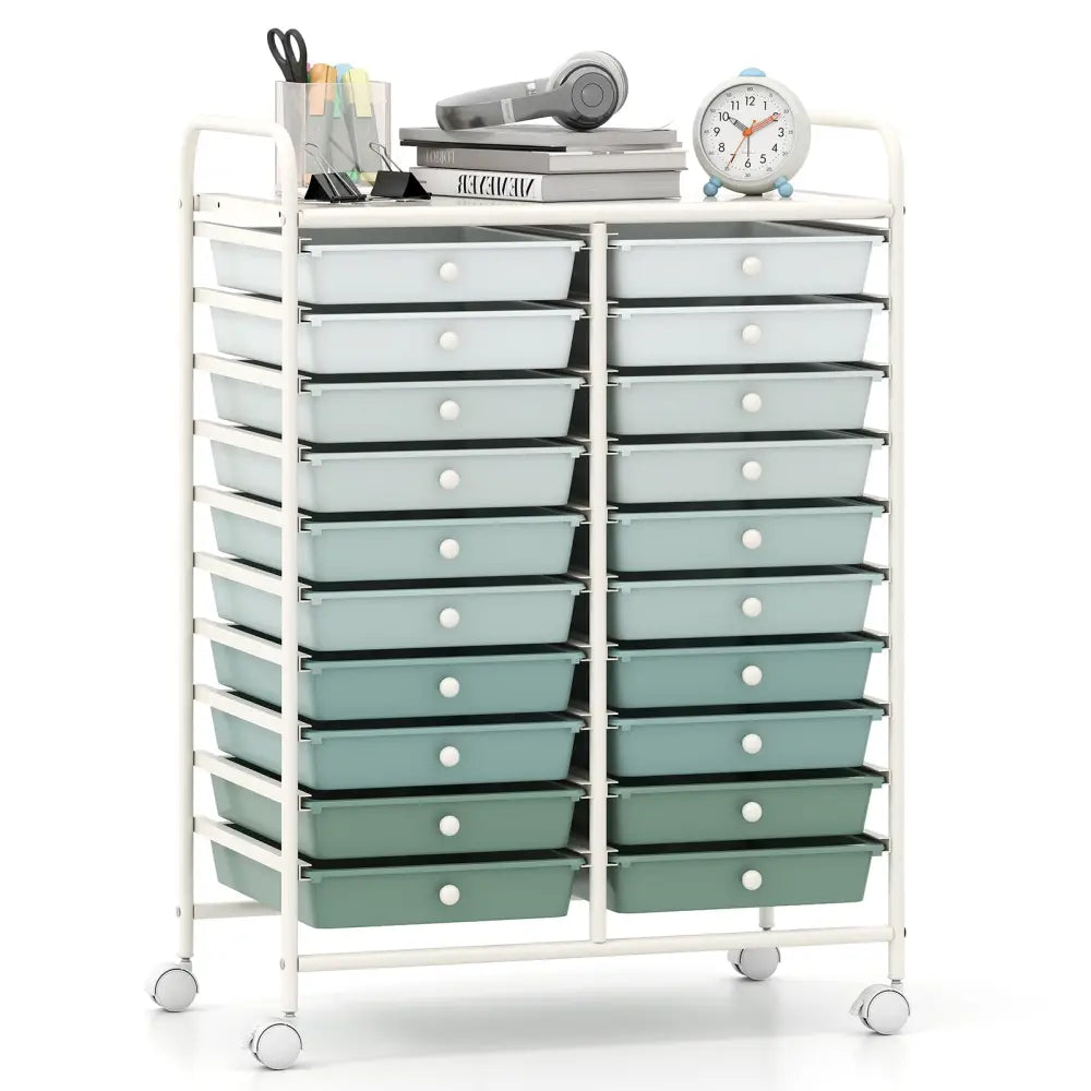 20 Drawers Rolling Storage Cart Studio Organizer-Gardient Green - Light Green - File Cabinets