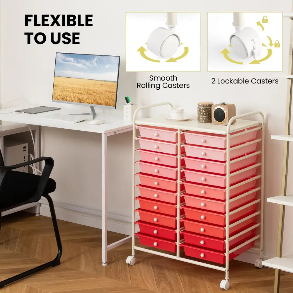 20 Drawers Rolling Storage Cart Studio Organizer-Gradient Pink - Gradient Pink - File Cabinets