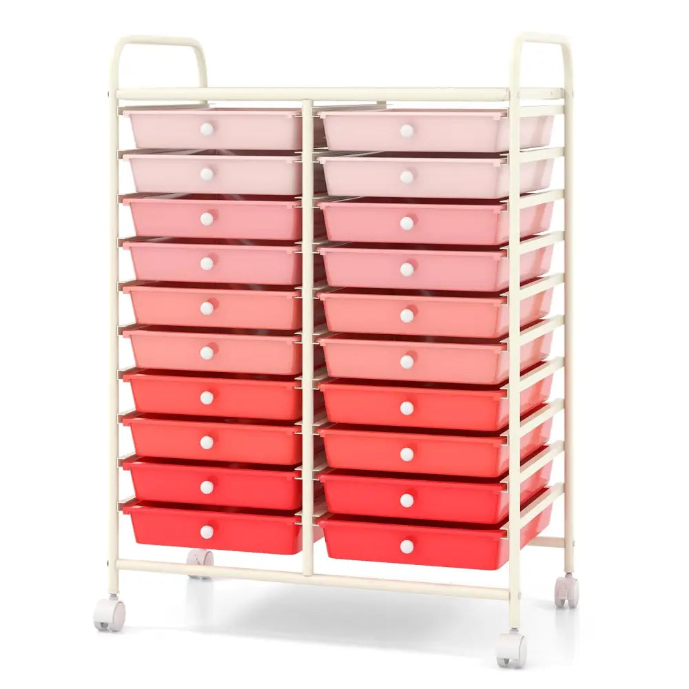 20 Drawers Rolling Storage Cart Studio Organizer-Gradient Pink - Gradient Pink - File Cabinets