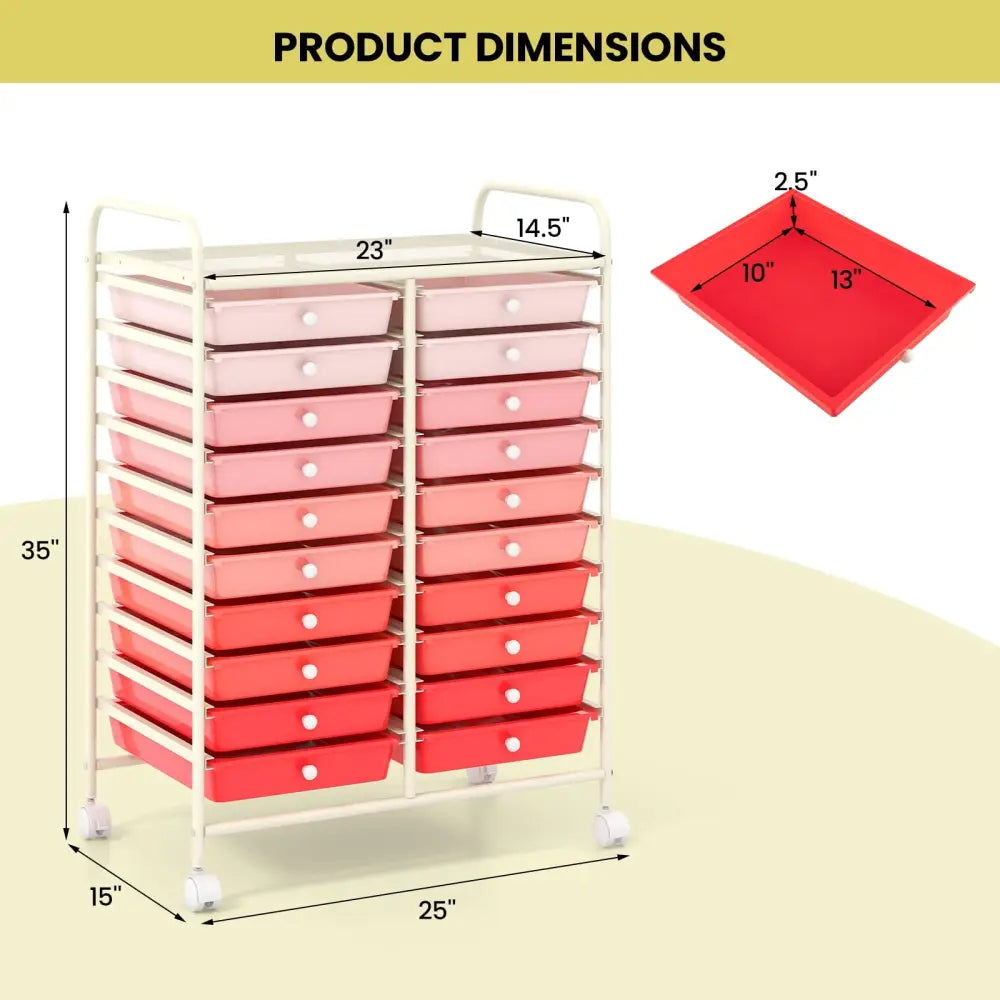 20 Drawers Rolling Storage Cart Studio Organizer-Gradient Pink - Gradient Pink - File Cabinets