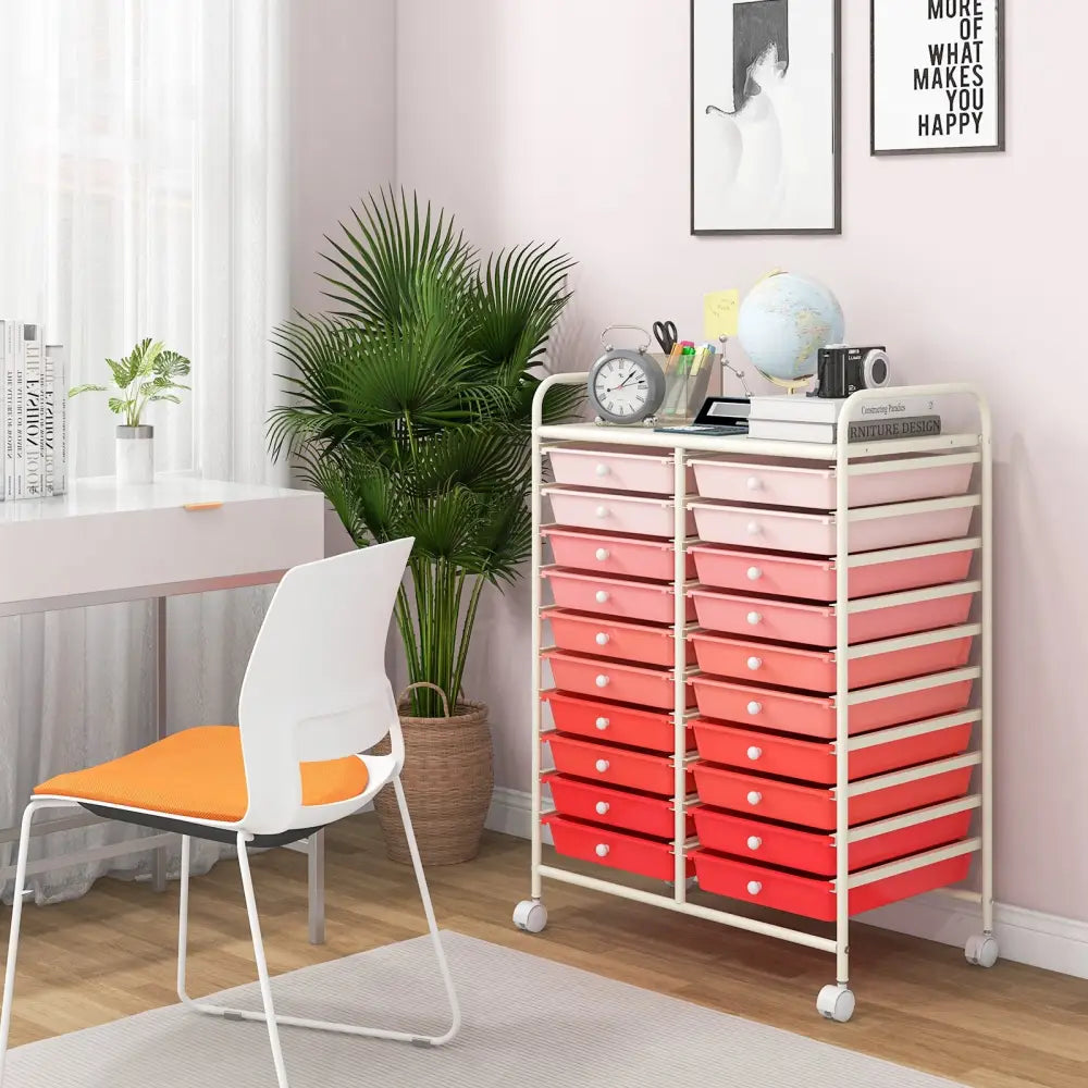 20 Drawers Rolling Storage Cart Studio Organizer-Gradient Pink - Gradient Pink - File Cabinets