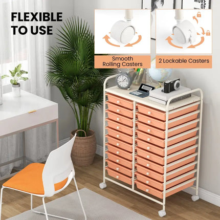 20 Drawers Rolling Storage Cart Studio Organizer-Peach Costway