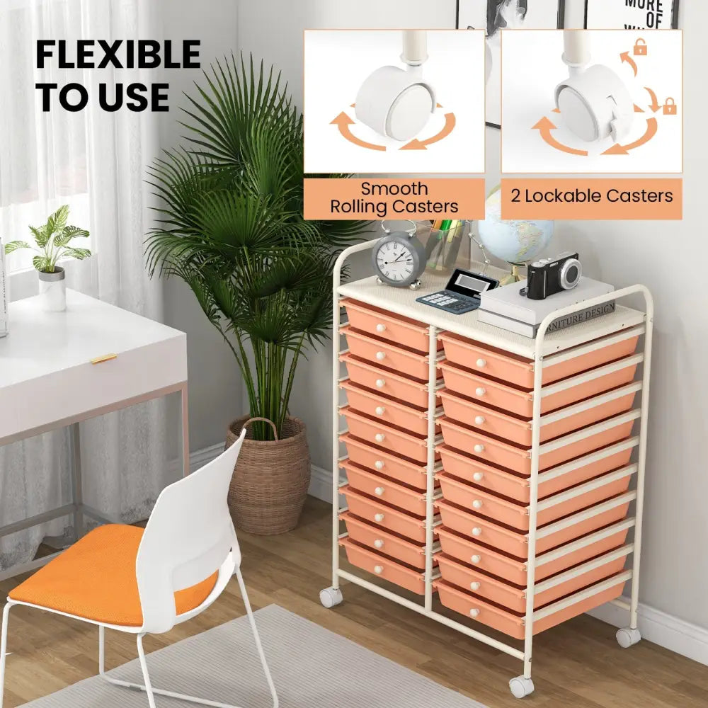 20 Drawers Rolling Storage Cart Studio Organizer-Peach Costway