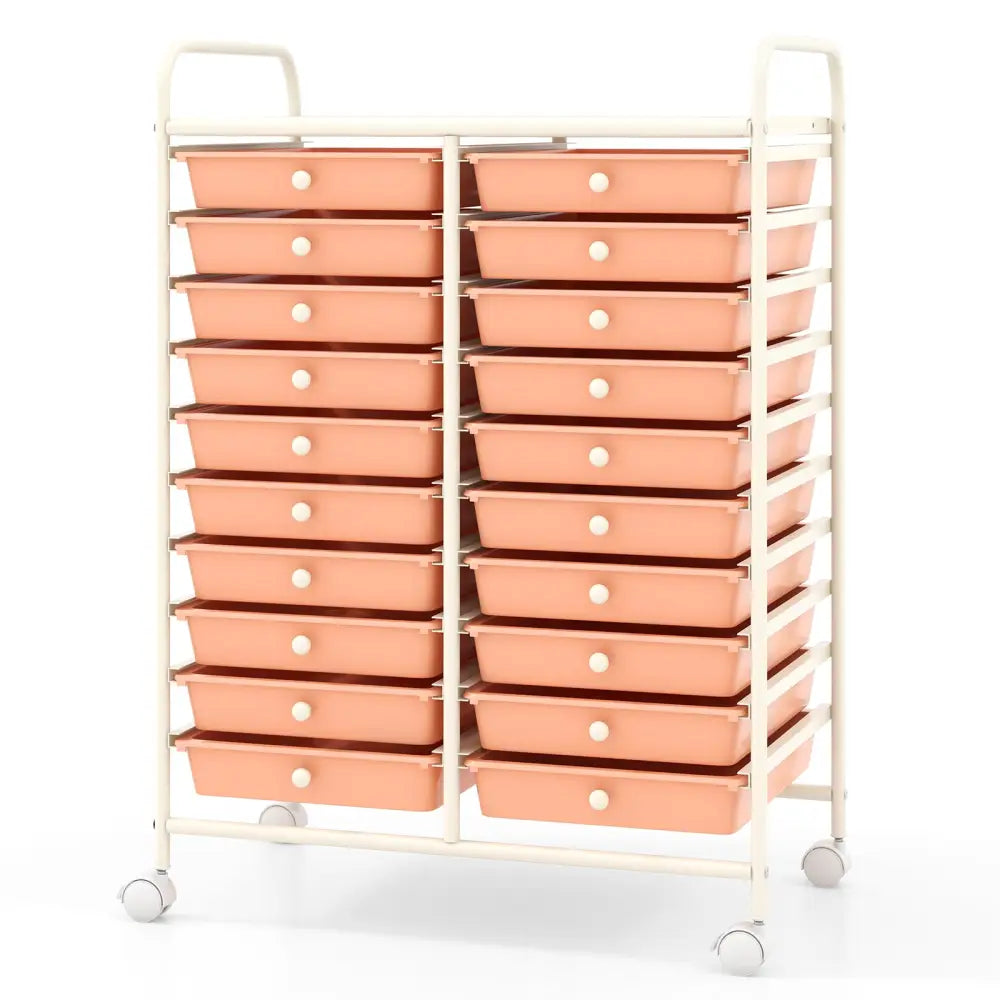 20 Drawers Rolling Storage Cart Studio Organizer-Peach - Peach - File Cabinets