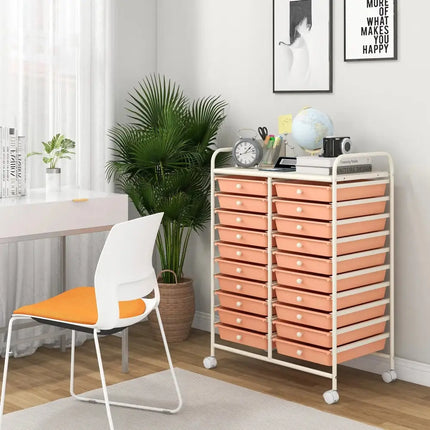 20 Drawers Rolling Storage Cart Studio Organizer-Peach Costway