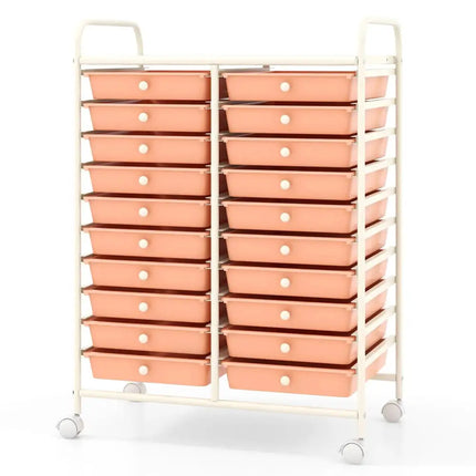 20 Drawers Rolling Storage Cart Studio Organizer-Peach Costway