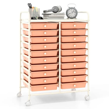 20 Drawers Rolling Storage Cart Studio Organizer-Peach Costway