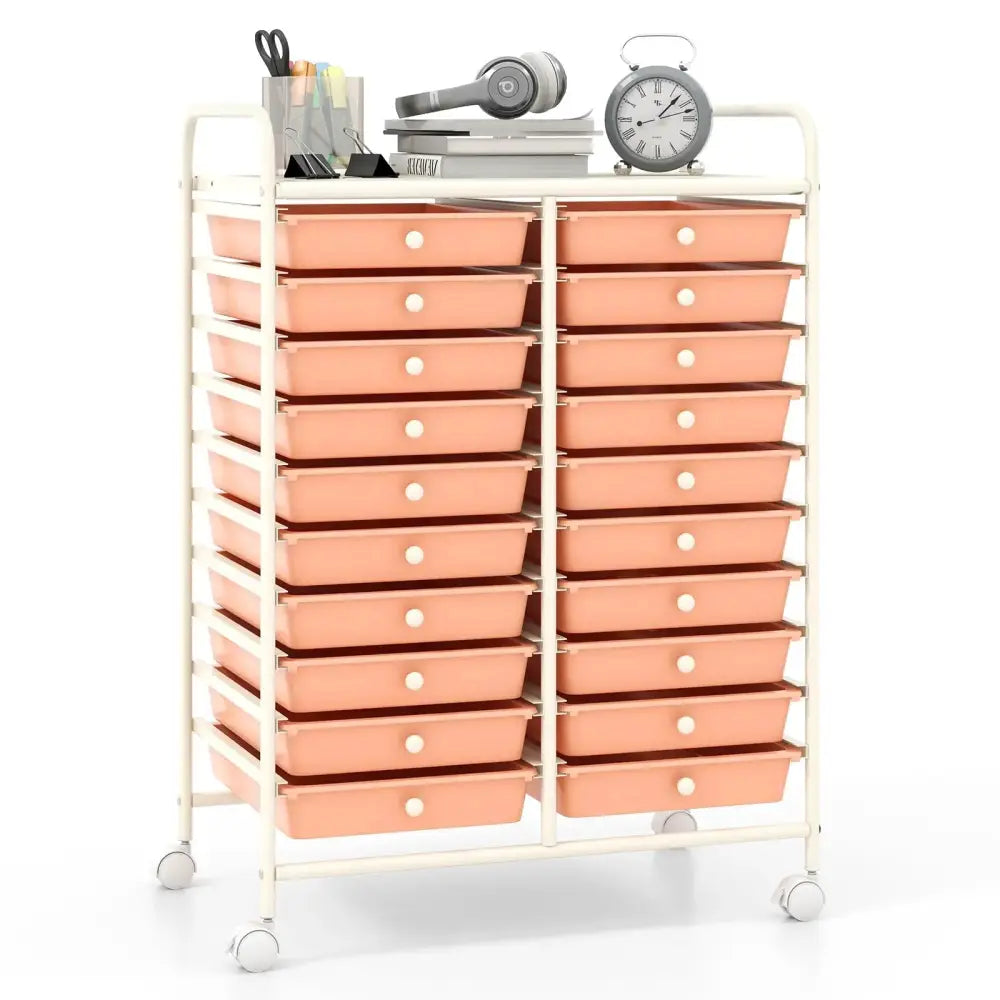 20 Drawers Rolling Storage Cart Studio Organizer-Peach Costway