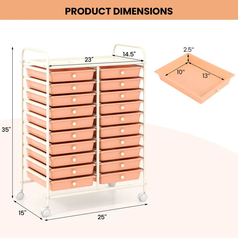 20 Drawers Rolling Storage Cart Studio Organizer-Peach - Peach - File Cabinets