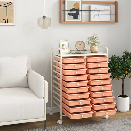 20 Drawers Rolling Storage Cart Studio Organizer-Peach Costway