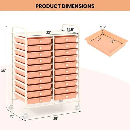 20 Drawers Rolling Storage Cart Studio Organizer-Peach Costway