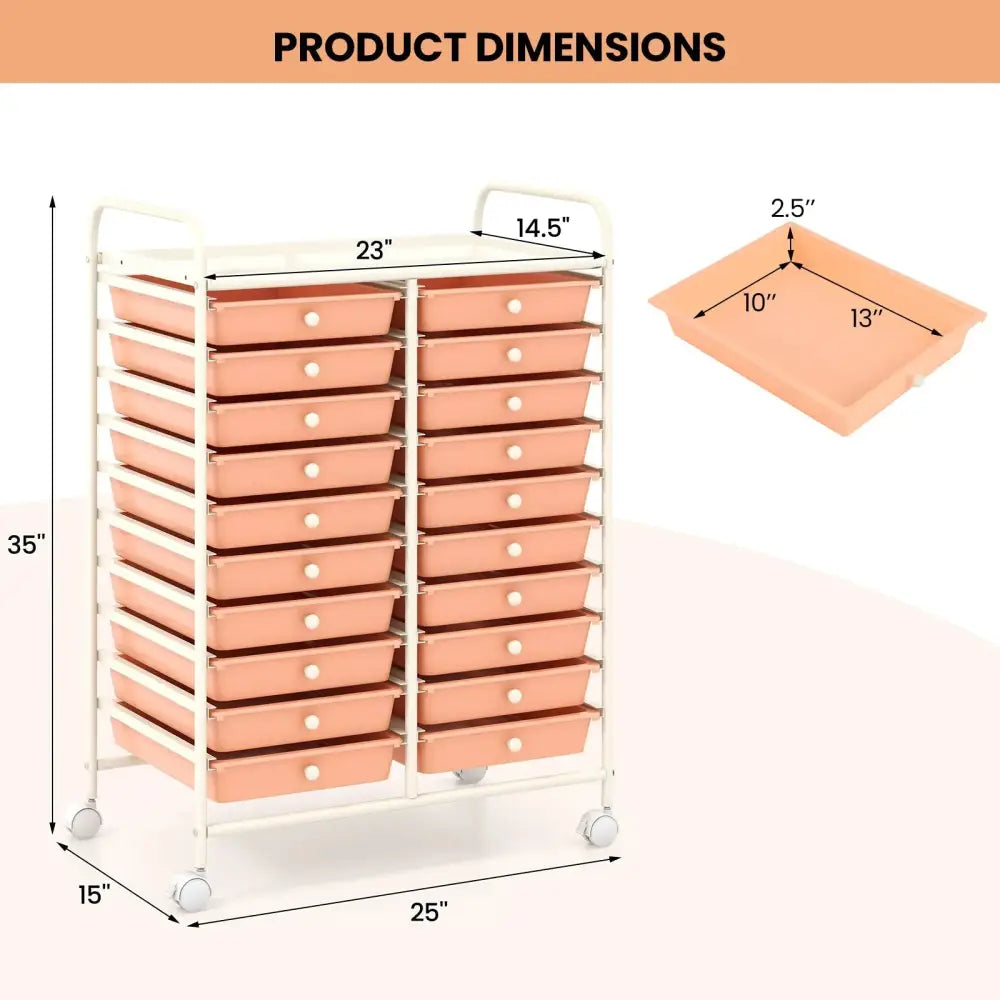 20 Drawers Rolling Storage Cart Studio Organizer-Peach Costway