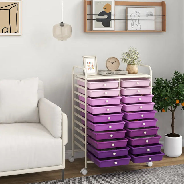 20 Drawers Rolling Storage Cart Studio Organizer-Purple Costway