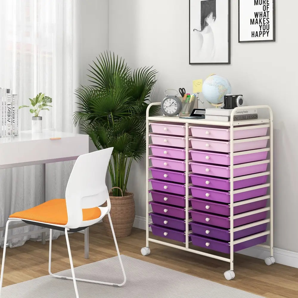 20 Drawers Rolling Storage Cart Studio Organizer-Purple Costway