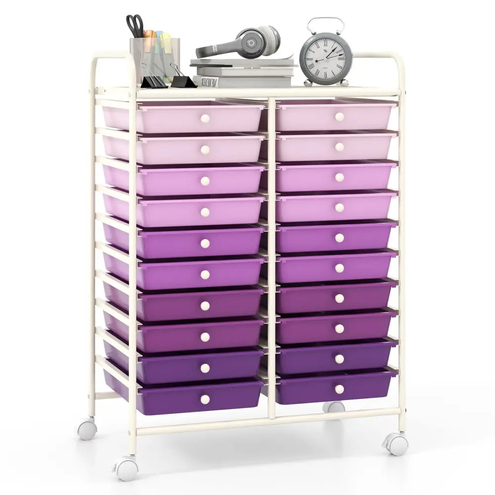 20 Drawers Rolling Storage Cart Studio Organizer-Purple Costway