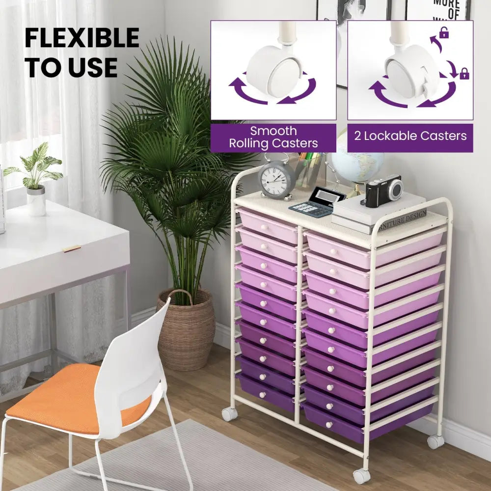 20 Drawers Rolling Storage Cart Studio Organizer-Purple Costway