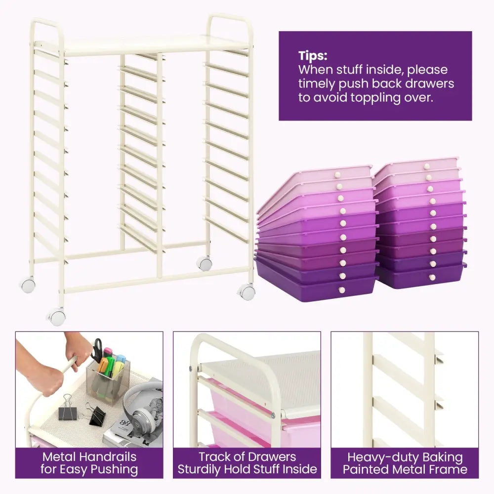 20 Drawers Rolling Storage Cart Studio Organizer-Purple Costway