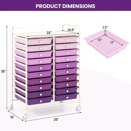 20 Drawers Rolling Storage Cart Studio Organizer-Purple Costway