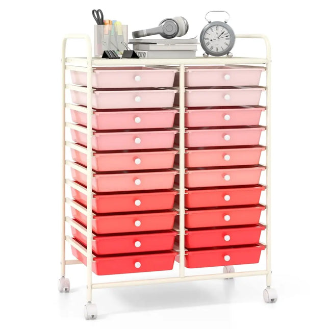 20 Drawers Rolling Storage Cart Studio OrganizerGradient Pink - Oasis Home Essentials