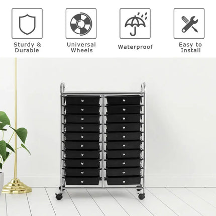 20 Drawers Storage Rolling Cart Studio Organizer-Black Costway