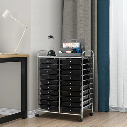20 Drawers Storage Rolling Cart Studio Organizer-Black Costway