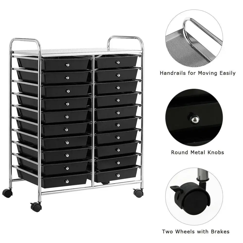 20 Drawers Storage Rolling Cart Studio Organizer-Black Costway