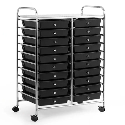 20 Drawers Storage Rolling Cart Studio Organizer-Black Costway