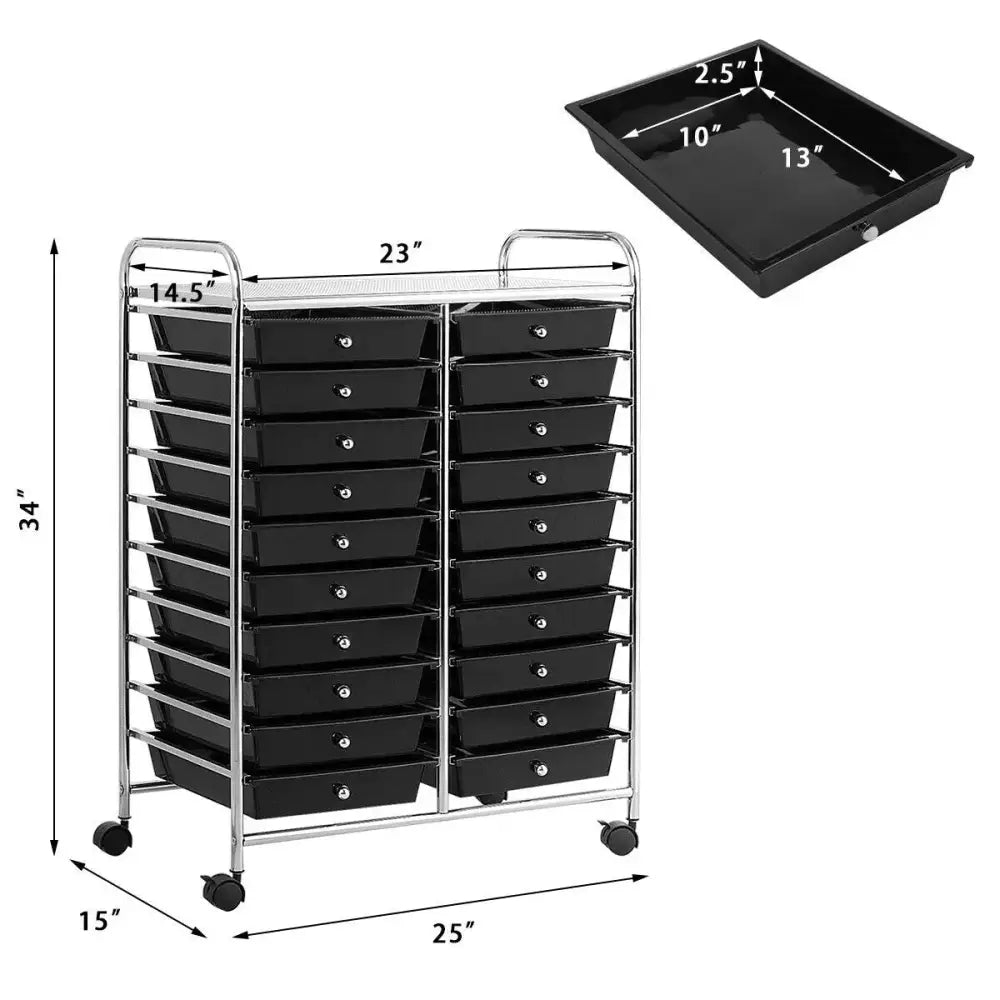 20 Drawers Storage Rolling Cart Studio Organizer-Black Costway