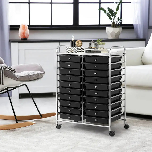 20 Drawers Storage Rolling Cart Studio Organizer-Black Costway