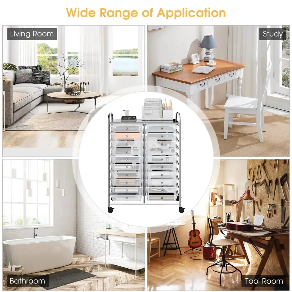 20 Drawers Storage Rolling Cart Studio Organizer-Clear Costway