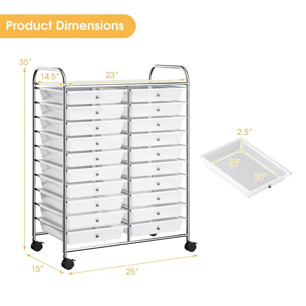 20 Drawers Storage Rolling Cart Studio Organizer-Clear Costway