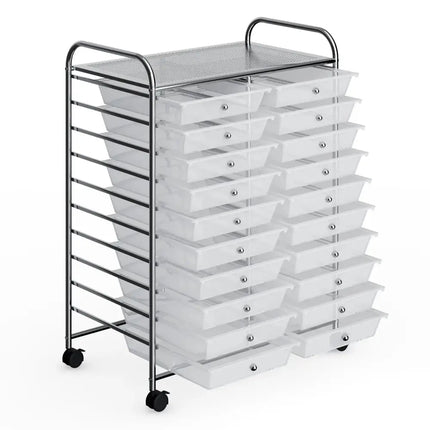 20 Drawers Storage Rolling Cart Studio Organizer-Clear Costway