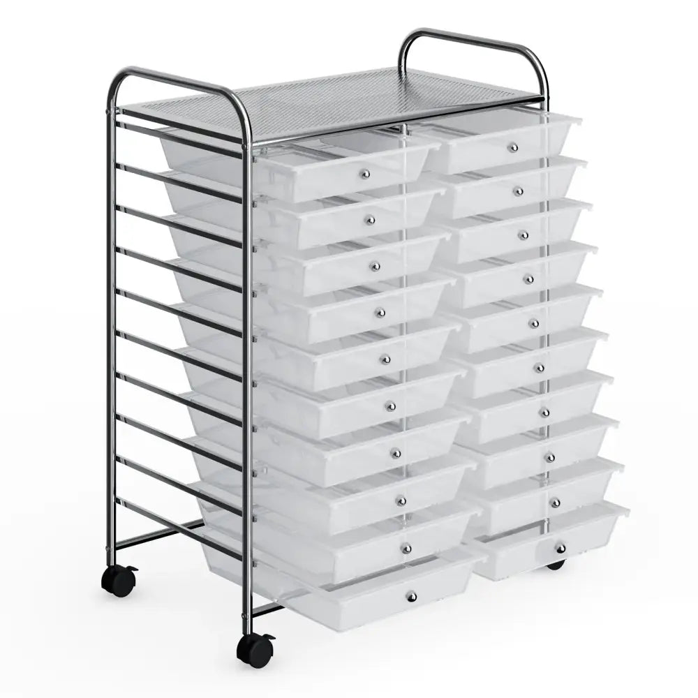 20 Drawers Storage Rolling Cart Studio Organizer-Clear Costway