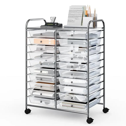 20 Drawers Storage Rolling Cart Studio Organizer-Clear Costway