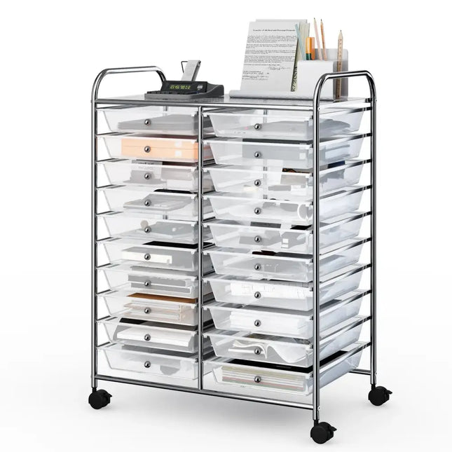 20 Drawers Storage Rolling Cart Studio Organizer-Clear Costway